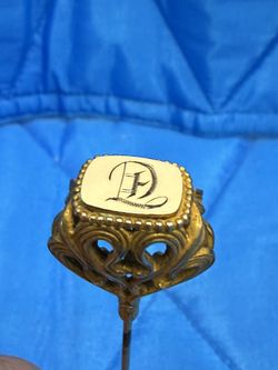 Vintage Gold Tone Monogram Stick Pin Letter D Ornate Victorian Style Hat Lapel Pin