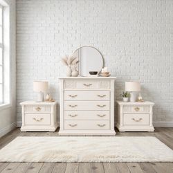 Vintage Chateau Cream Bedroom Trio – Ornate Gold Hardware Set