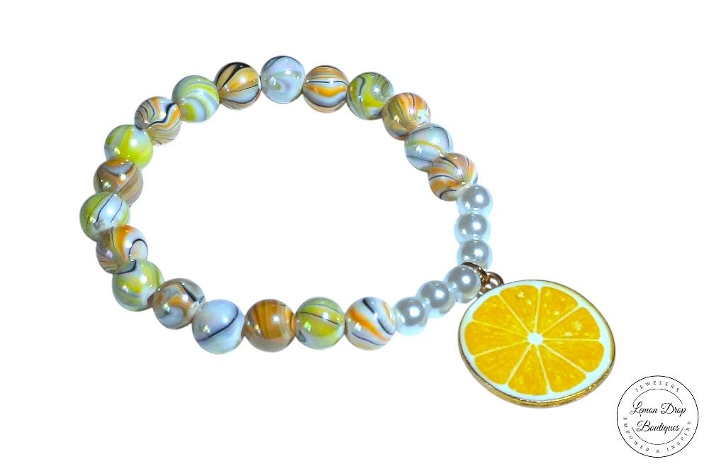 Pear and Yellow, Plated Gold Lemon Charm  Bracelet 
