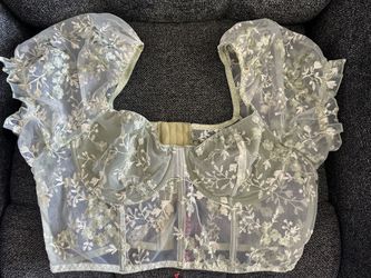 Floral Embroidered Mesh Corset Crop Top