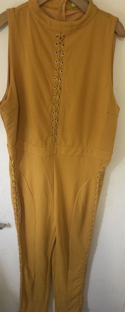 🤎 Mustard Brown Lace-Up Jumpsuit – Stylish & Unique!