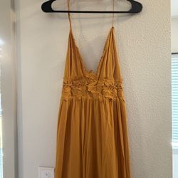 Forever 21 Yellow Low Cut Halter Maxi Dress, Size M
