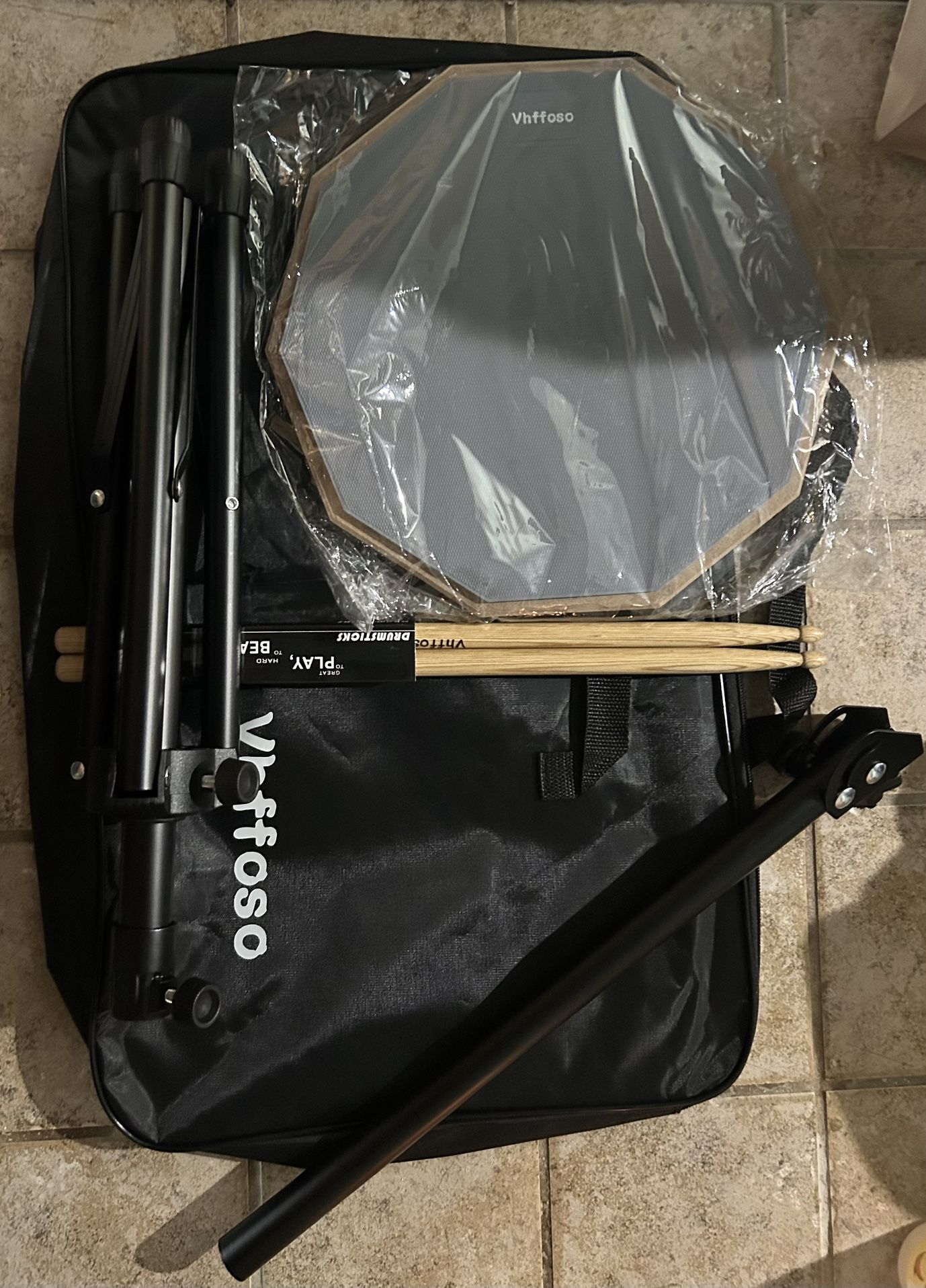 “Vhffoso 12” Practice Drum Pad w/ Stand, Sticks & Bag – Like New”