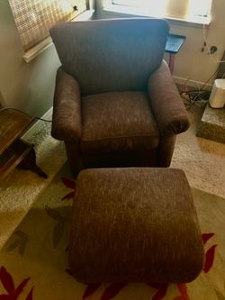 Brown Fabric Armchair & Ottoman