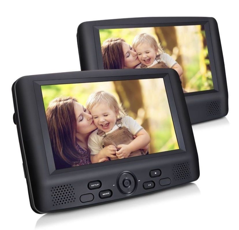 Dual Car DVD Players CUtrip 9'' Portable DVD Player Twin Screen Headrest Monitor for Backseat with 5-Hour Built-In Rechargeable Battery ,Customized He