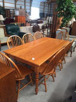 Wooden Table with Eight Wooden Chairs