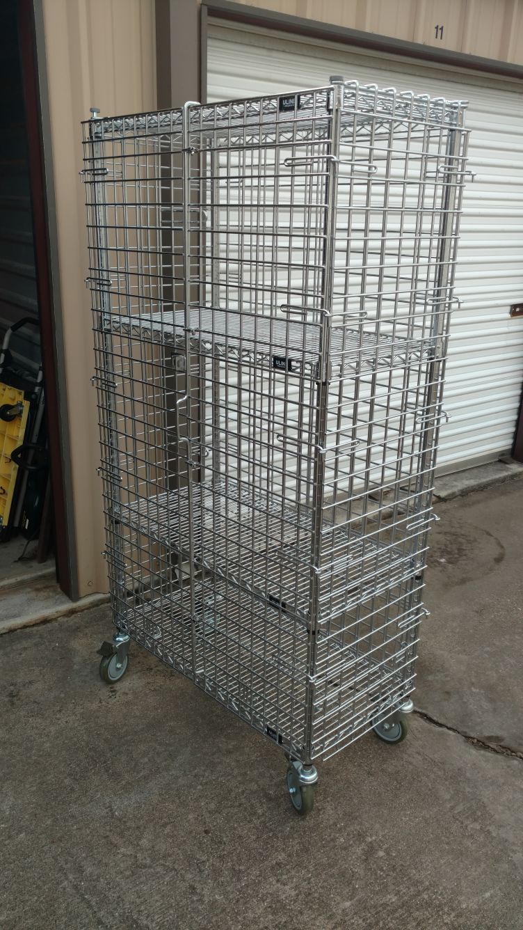 Uline locking security cage with shelves