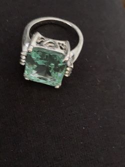 Aqua Blue Gem Ring With Three Rhinestones On Side