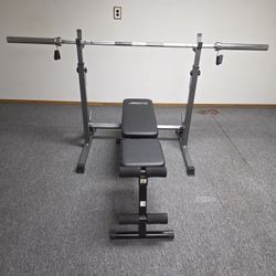 Weight Bench/Squat Rack & Olympic Bar w/ Clamps