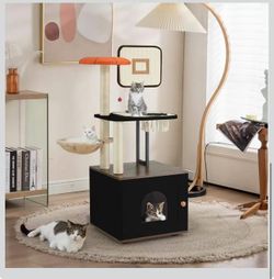 50" Cat Tree with Cat Litter Box Enclosure, 2-in-1 Cat Tower, Cat Condo with Scratching Posts for Indoor Cats, White