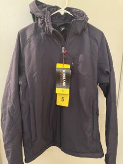 BRAND NEW WITH TAGS NEVER WORN Kirkland Fleece Lined Hooded Coat Parka Jacket Black  Dark Grey Gray Size US Men’s S Small