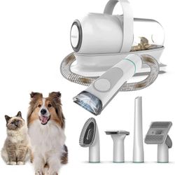 Pet Grooming Kit & Vacuum Suction with 5 Professional Grooming Shedding Tools for Dogs Cats