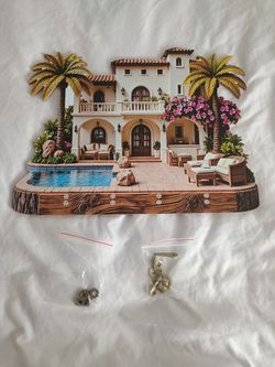 2D FLAT 1PC MEDITERRANEAN STYLE VILLA THEME WOODEN KEY HANGER
