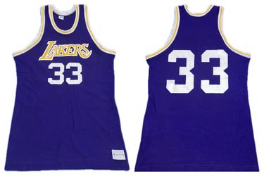 Vintage 80s Sand-Knit Los Angeles Lakers #33 Purple Jersey Large 19.5” X 29.5”