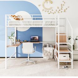 White frame loft bed full size