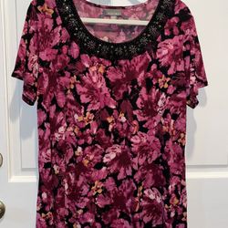 Beautiful Blouse with Beaded Collar – Women’s Plus Size1X - By Roz & Ali