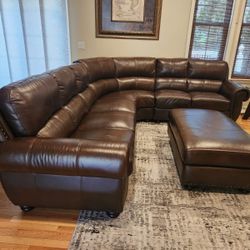 Full Leather Sectional Sofa With Ottoman 