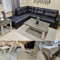 New Black Leather Sectional Sofa 