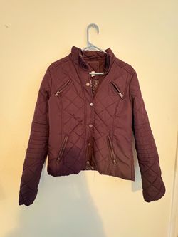 maroon diamond-quilted zip jacket