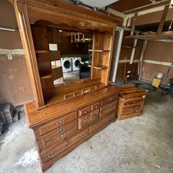 Big dresser with mirror and small nightstand 