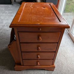 Side Table With Magazine Holder And Drawers