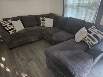 Large Dark Gray Fabric Sectional Sofa