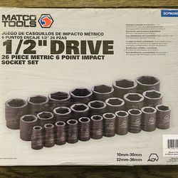 MATCO 26 PIECE 1/2" DRIVE METRIC 6 POINT ADV IMPACT SOCKET SET