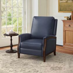 Navy Blue color genuine leather recliner chair