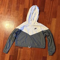 Women’s NIKE Grey and White Cropped Jacket-Small