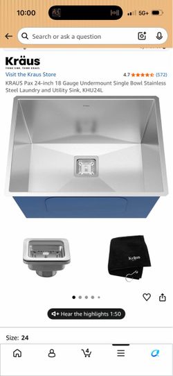 Kraus Pax 24-Inch Undermount Stainless Steel Utility Sink