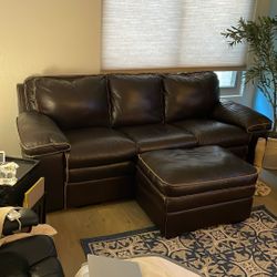 Leather Couch Sofa W/Ottoman 84”