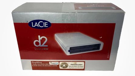 LACIE D2 8.5 GB DVD+RW Double Layer Fire Wire w Lightscribe 16x8x16x -open box$ Drop !