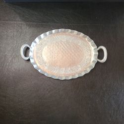 Vintage Hammered Aluminum Tray Canterbury Arts Poinsettia & Holly