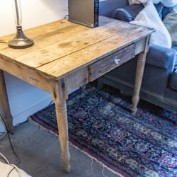 Unique Raw Wood Primitive Farm House Table Or Desk With Drawer Antique