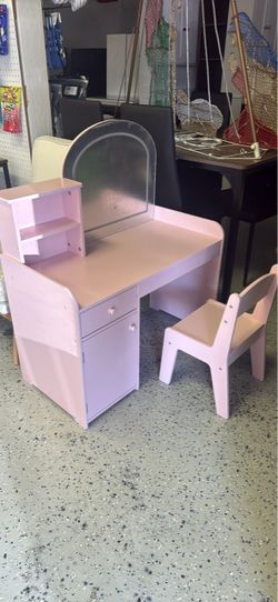 Kids Pink Vanity Desk and Chair Set