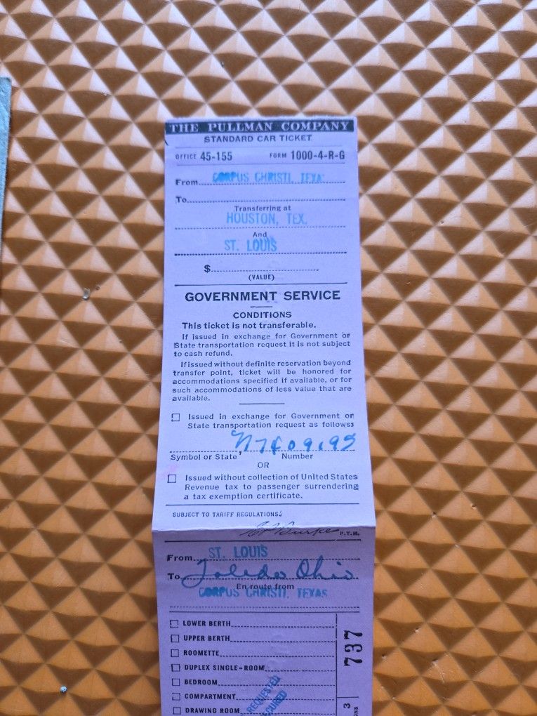 1945 Railroad Ticket - Government Service