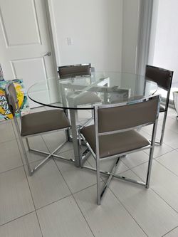 Dining set 48 inch glass dining table and 4 chairs taupe
