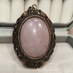 Rose Quartz And Marcasite Stainless Steel Pendant 
