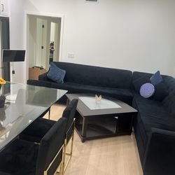 Couch with Coffee Table and Dining Table with Chairs