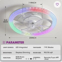 Makaiyla 20" Dimmable RGB/LED Flush Mount Ceiling Fan Lights with Remote/APP/Voice Control