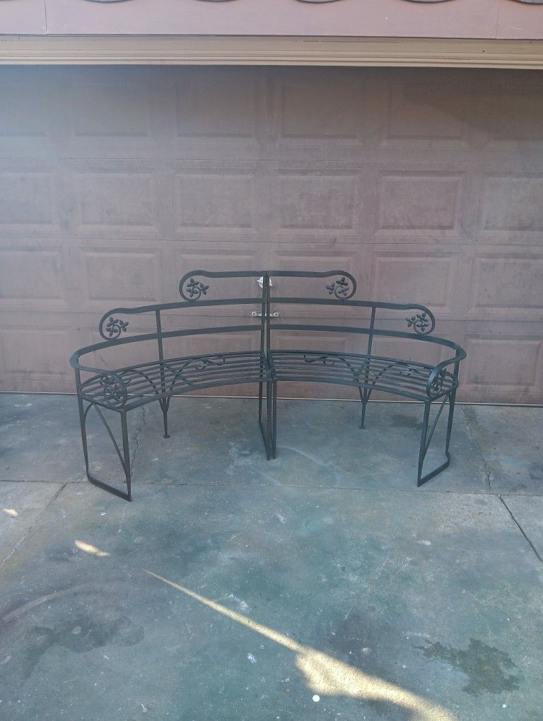 Vintage Heavy Duty Steel Outdoor Patio Curved Bench
