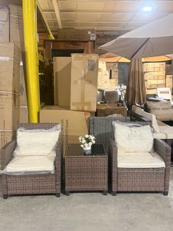🔥Set of 3🔥Patio Furniture Set, PE Rattan Wicker 3 Pcs Patio Set, Outdoor Furniture Set with Two Outdoor Chairs and Table, Conversation Set for Garde
