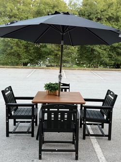 6-Piece Outdoor Patio Dining Set(Square Table + 4 HDPE Chairs + Umbrella) Perfect for your patio, deck, backyard, poolside, or porch! āļøšæ š°288$
