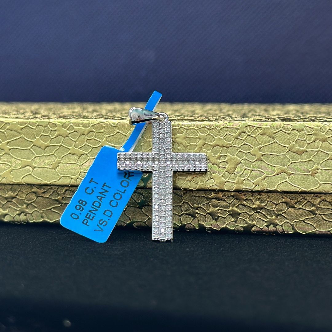 Sterling Silver Mini Moissanite Cross Pendant 