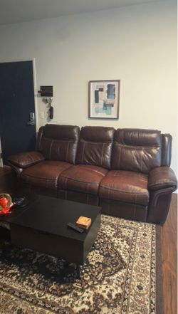 Genuine Brown Leather 3-Seater Power Reclining / Sofá Reclinable Eléctrico de 3 Asientos (Cuero Genuino)