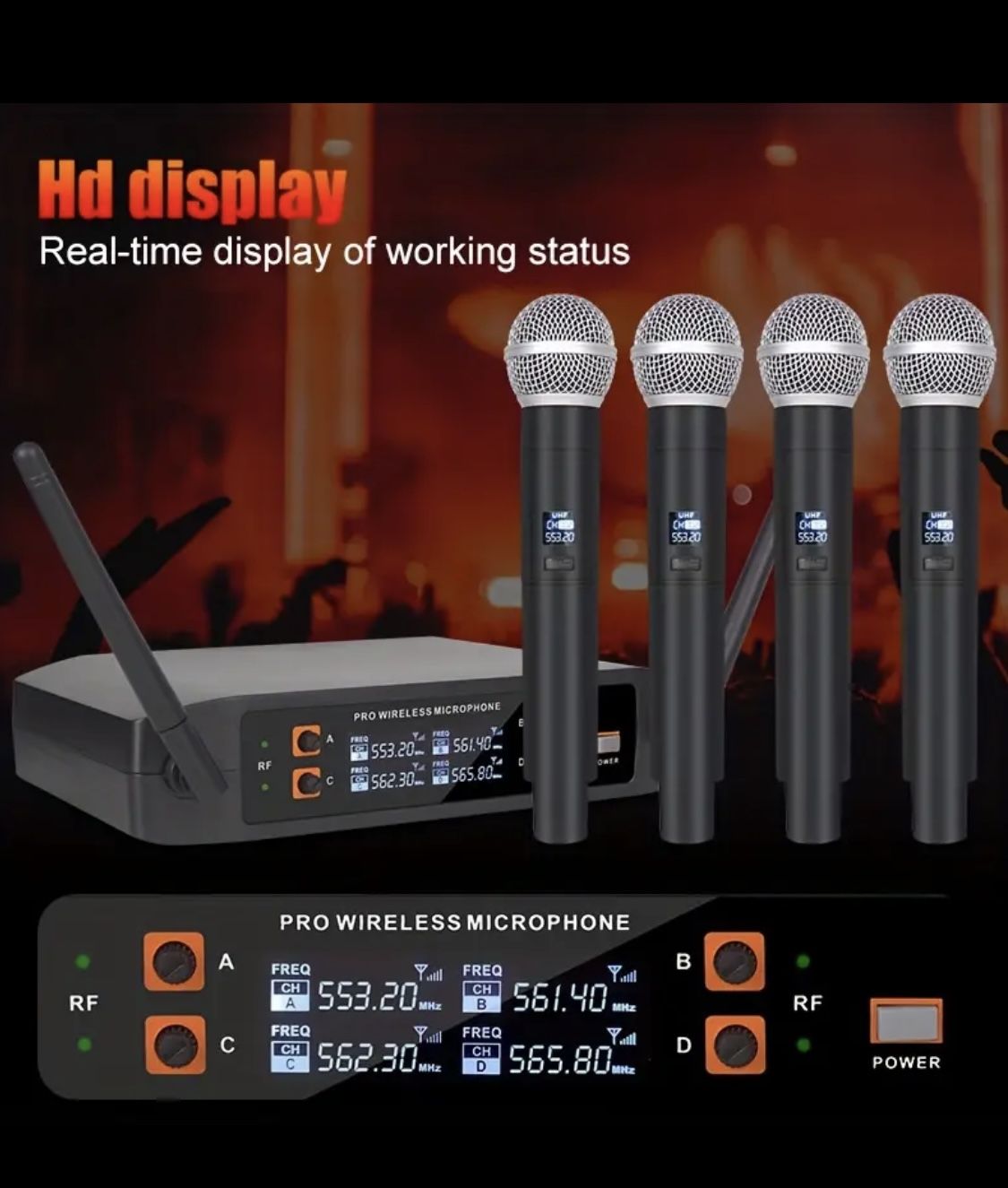 4Channel UHFWireless Microphone System, Handheld Wireless Microphone Cordless Microphone Pro, For Karaoke, Wedding, DJ, Party, Presentation, Church,
