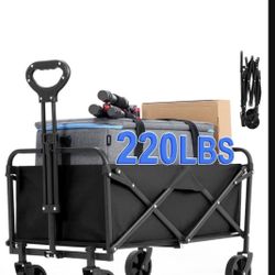 Collapsible Foldable Wagon,Wagons Carts Foldable with Wheels,Utility Grocery Folding Beach Wagon for Sand Garden Sports Shopping Outdoor(Deep Black)