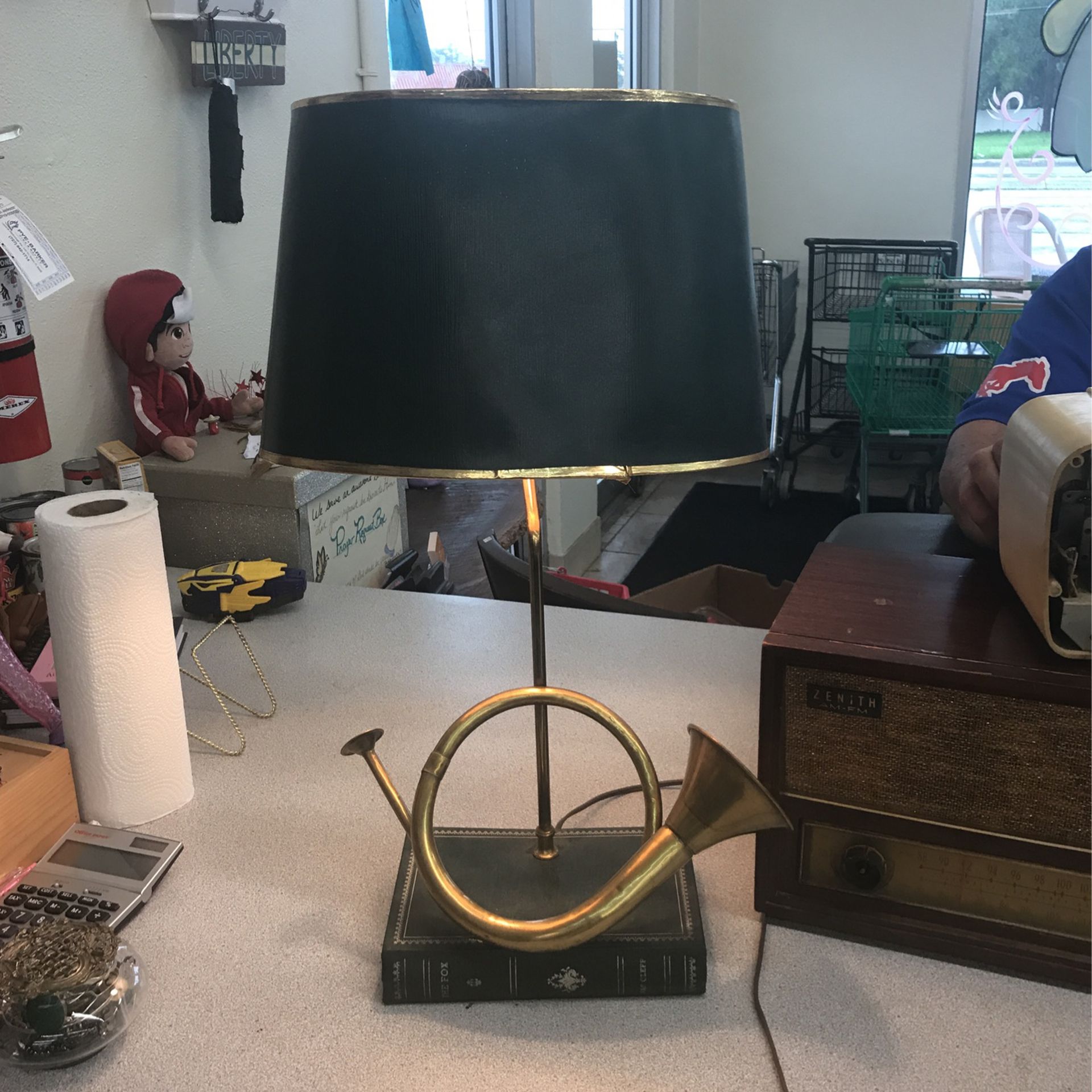 Vintage brass hunters horn bugle made table lamp