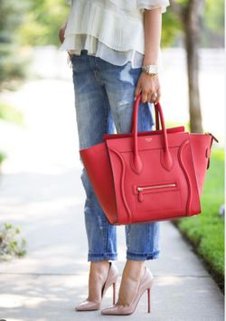 Celine mini red luggage tote