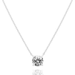 1.5 Carat CZ Single Stone Necklace - 18K Gold Plated Sterling Silver